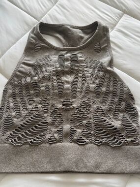 Alo Yoga Gray Distressed Seamless Sports Bra Crop Tank Size Small